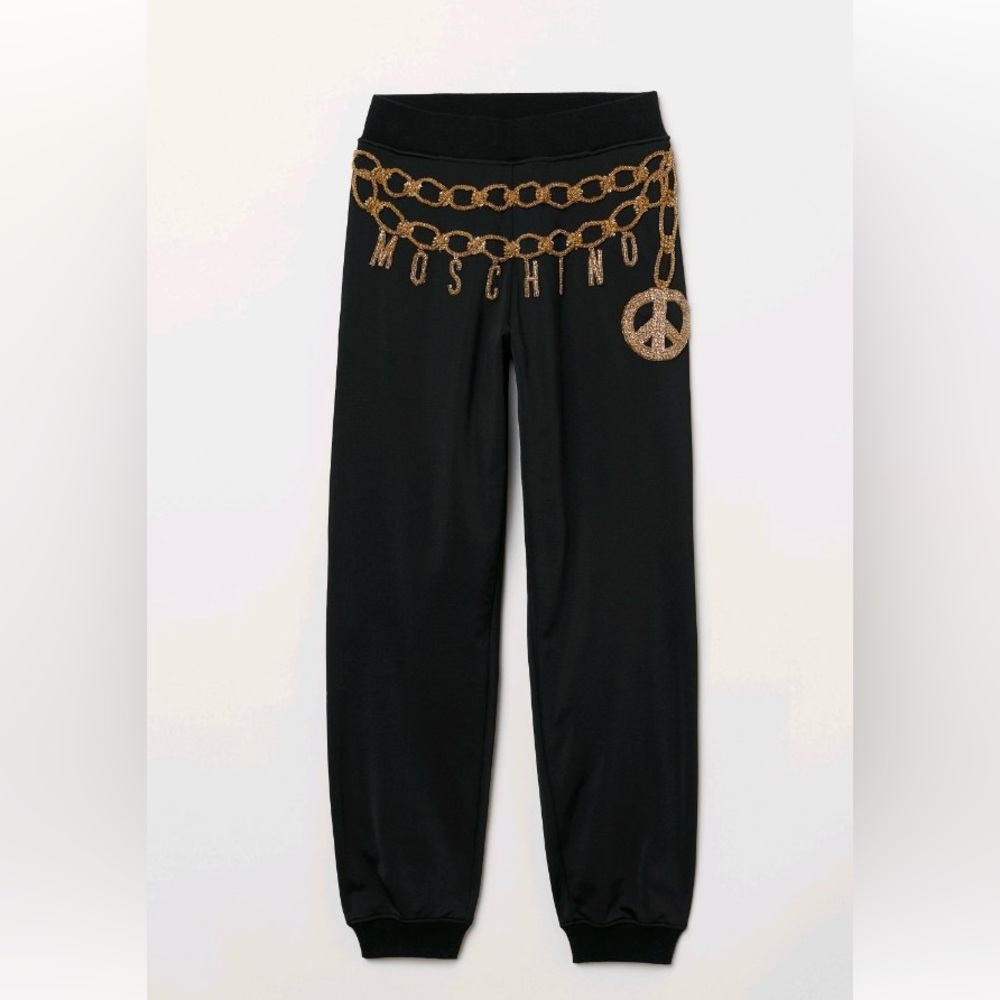 Moschino H&M collab Black Joggers with Gold Chain Detail Size 2